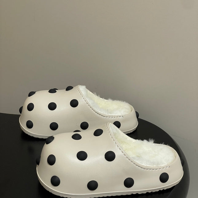 BALENCIAGA 25S FUR-LINED MULES IN WHITE FAUX LEATHER