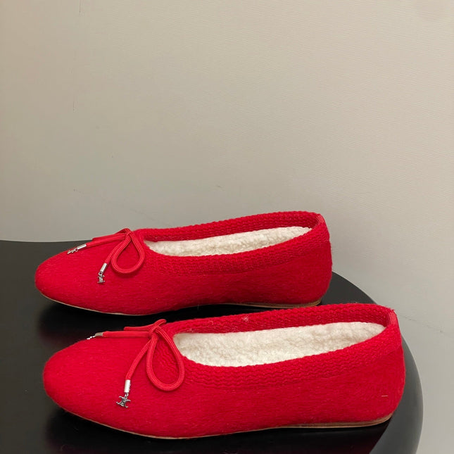 CELINE 26S BALLET FLATS IN RED WOOL WITH BOW STYLE 3