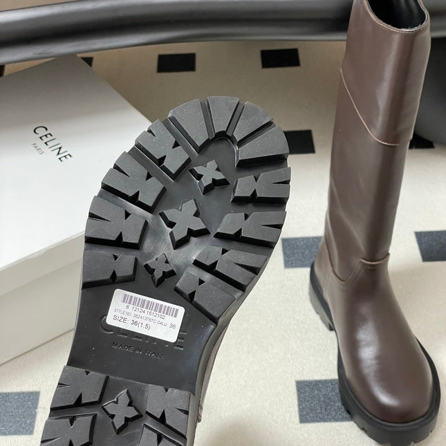 CELINE 26S MARGARET HIGH BOOTS IN DARK BROWN CALFSKIN