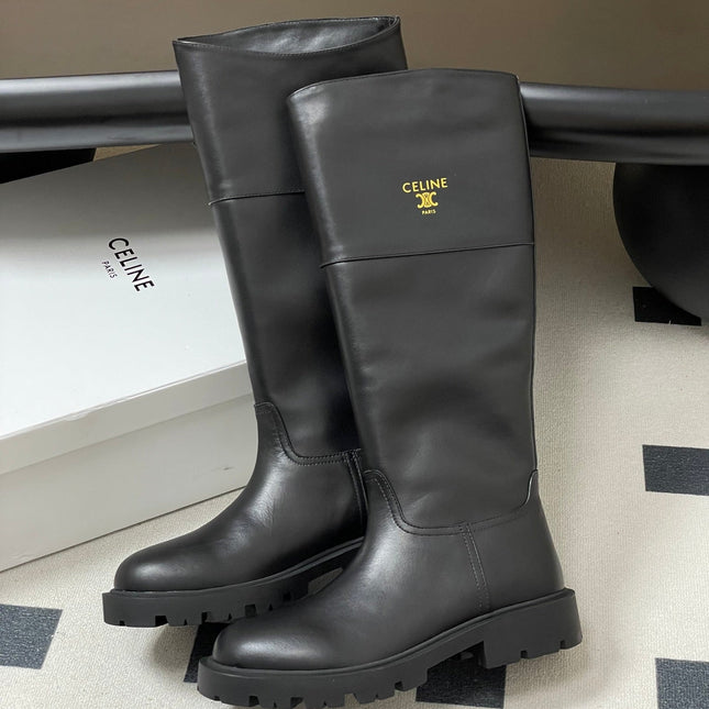 CELINE 26S MARGARET HIGH BOOTS IN BLACK CALFSKIN