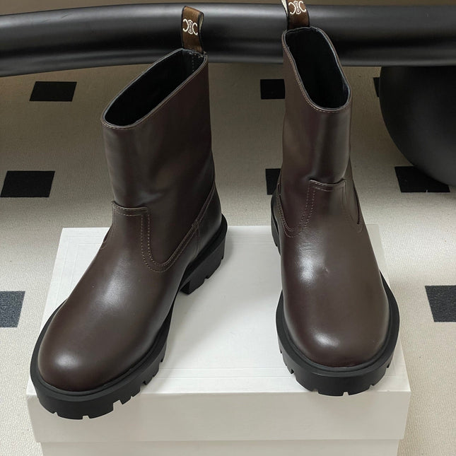 CELINE 26S MARGARET ANKLE BOOTS IN DARK BROWN CALFSKIN
