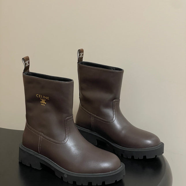 CELINE 26S MARGARET ANKLE BOOTS IN DARK BROWN CALFSKIN