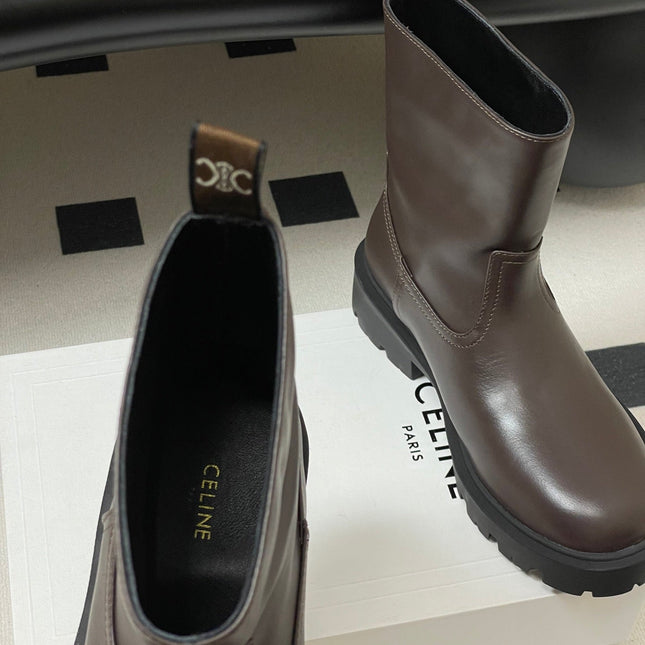 CELINE 26S MARGARET ANKLE BOOTS IN DARK BROWN CALFSKIN