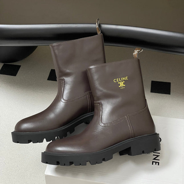 CELINE 26S MARGARET ANKLE BOOTS IN DARK BROWN CALFSKIN
