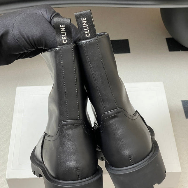 CELINE 26S MARGARET ANKLE BOOTS IN BLACK CALFSKIN