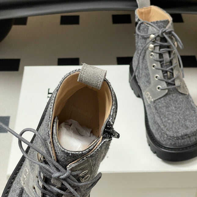 LOEWE 26S ANKLE BOOTS IN GRAY FABRIC