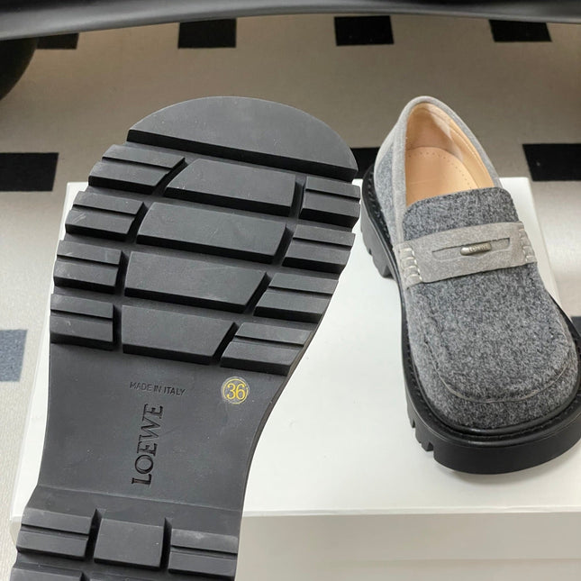 LOEWE 26S LOAFER IN GRAY FABRIC