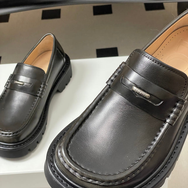 LOEWE 26S LOAFER IN DARK OLIVE GRAY CALFSKIN
