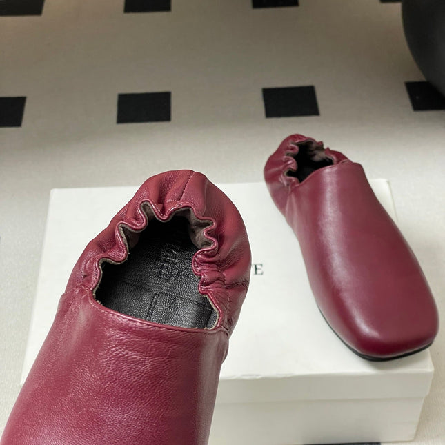 CELINE 26S ELASTIC-BACK FLAT SHOES IN DARK RED LAMBSKIN