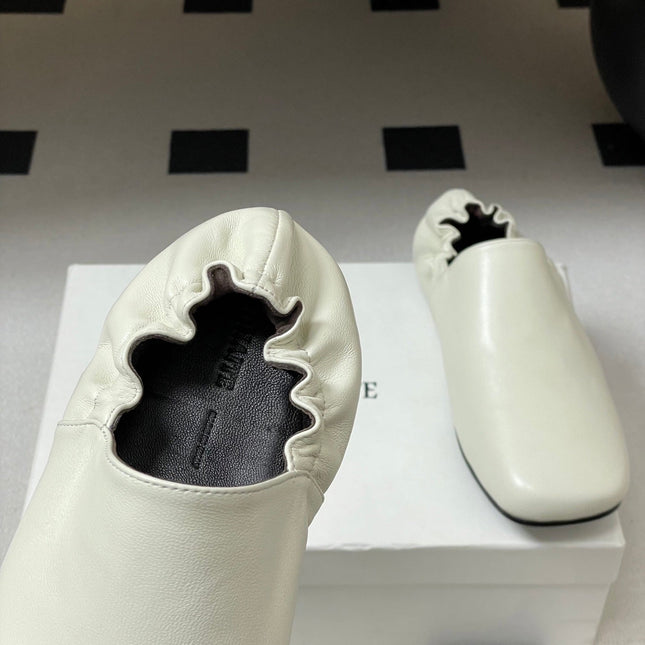 CELINE 26S ELASTIC-BACK FLAT SHOES IN WHITE LAMBSKIN