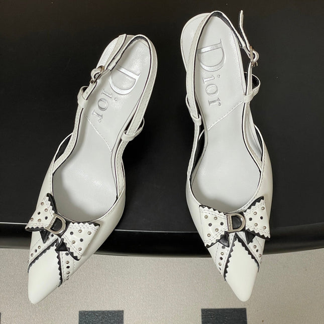DIOR 26S SLINGBACK HIGH HEELS 100 MM IN WHITE CALFSKIN