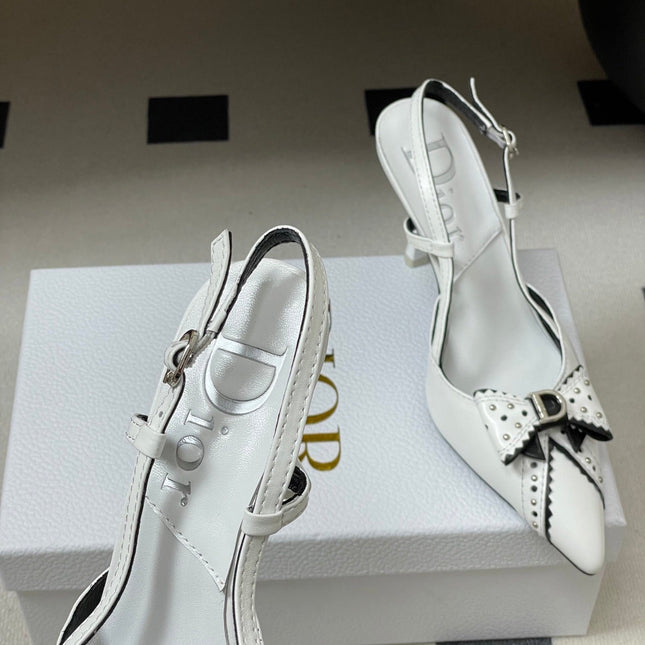 DIOR 26S SLINGBACK HIGH HEELS 100 MM IN WHITE CALFSKIN