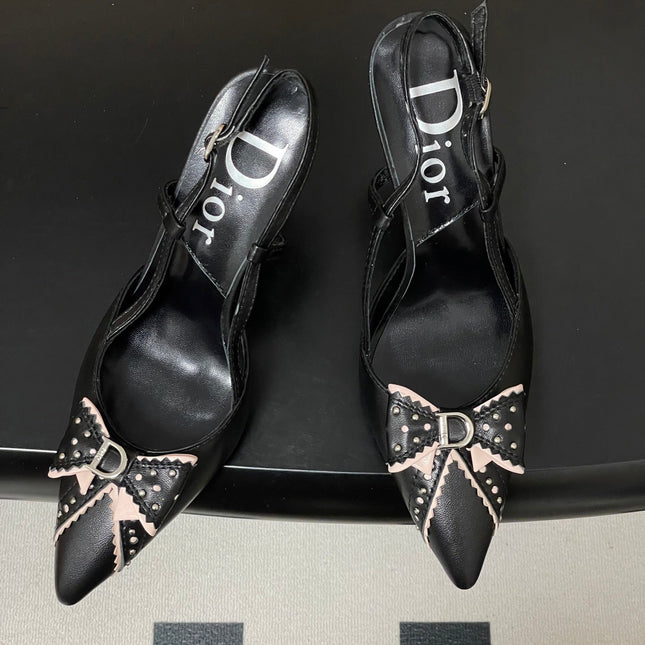 DIOR 26S SLINGBACK HIGH HEELS 100 MM IN BLACK CALFSKIN