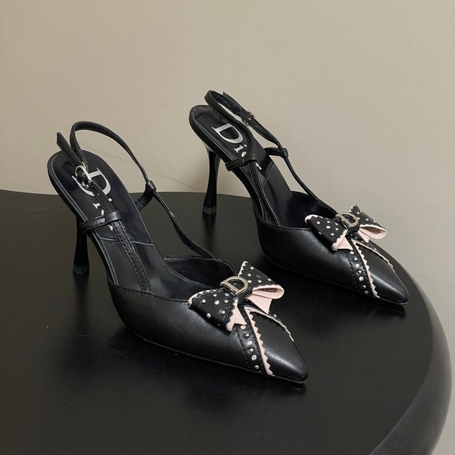 DIOR 26S SLINGBACK HIGH HEELS 100 MM IN BLACK CALFSKIN