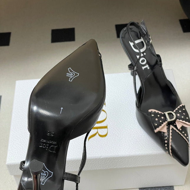 DIOR 26S SLINGBACK HIGH HEELS 100 MM IN BLACK CALFSKIN
