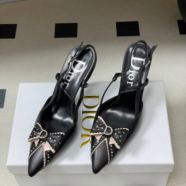 DIOR 26S SLINGBACK HIGH HEELS 100 MM IN BLACK CALFSKIN