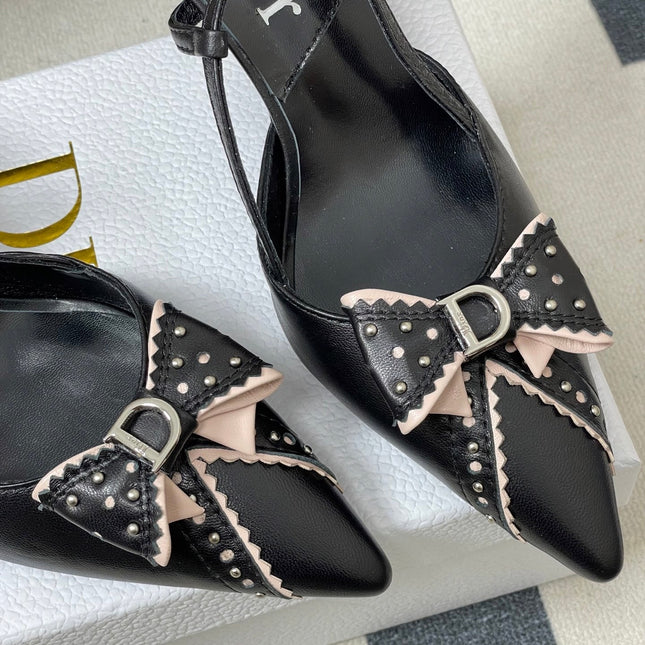 DIOR 26S SLINGBACK HIGH HEELS 100 MM IN BLACK CALFSKIN