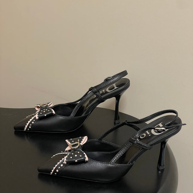 DIOR 26S SLINGBACK HIGH HEELS 100 MM IN BLACK CALFSKIN