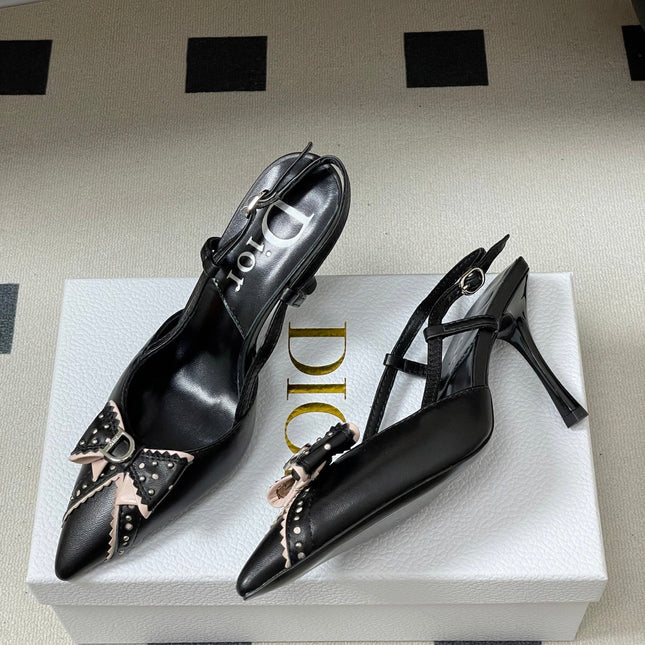 DIOR 26S SLINGBACK HIGH HEELS 100 MM IN BLACK CALFSKIN