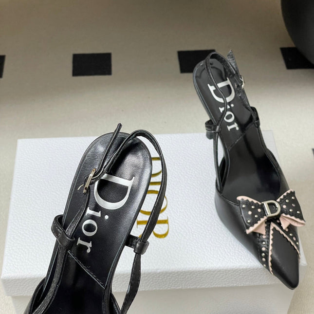 DIOR 26S SLINGBACK HIGH HEELS 100 MM IN BLACK CALFSKIN