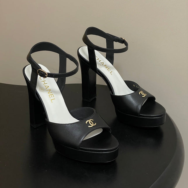 CHANEL 26S HIGH HEEL SANDALS 120 MM IN BLACK LAMBSKIN