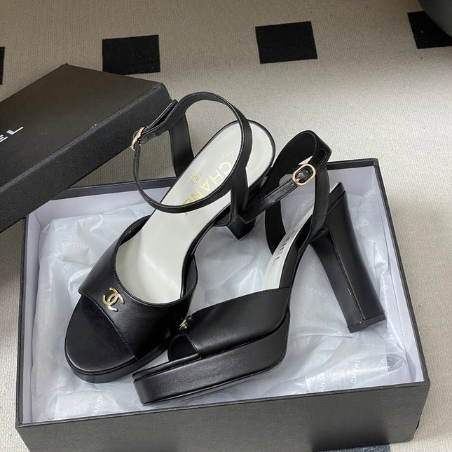 CHANEL 26S HIGH HEEL SANDALS 120 MM IN BLACK LAMBSKIN