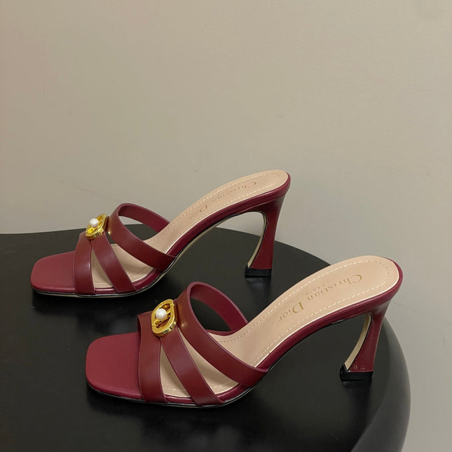 DIOR 26S HIGH HEEL SANDALS 80 MM IN DARK RED CALFSKIN