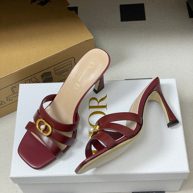 DIOR 26S HIGH HEEL SANDALS 80 MM IN DARK RED CALFSKIN