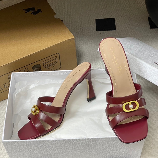 DIOR 26S HIGH HEEL SANDALS 80 MM IN DARK RED CALFSKIN