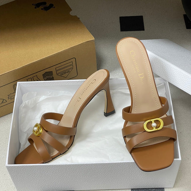 DIOR 26S HIGH HEEL SANDALS 80 MM IN BROWN CALFSKIN