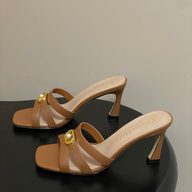 DIOR 26S HIGH HEEL SANDALS 80 MM IN BROWN CALFSKIN
