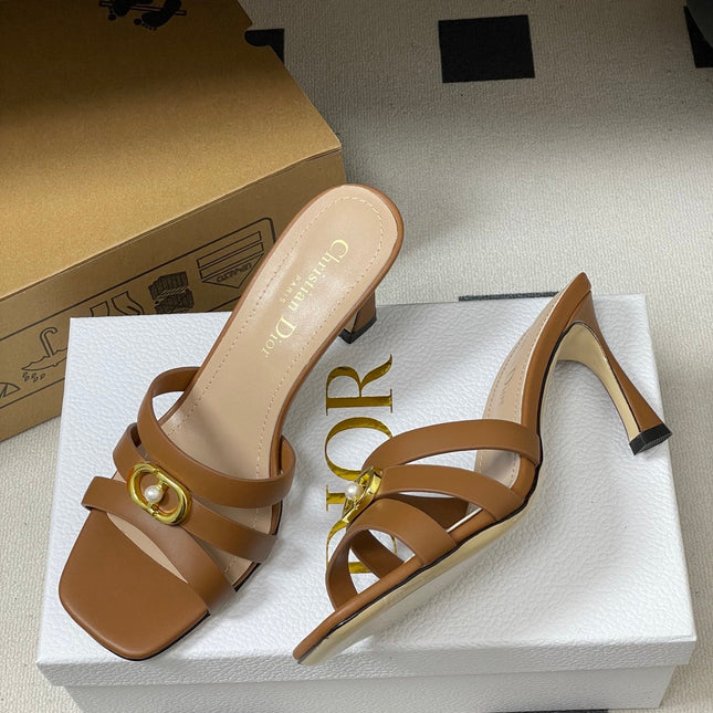 DIOR 26S HIGH HEEL SANDALS 80 MM IN BROWN CALFSKIN