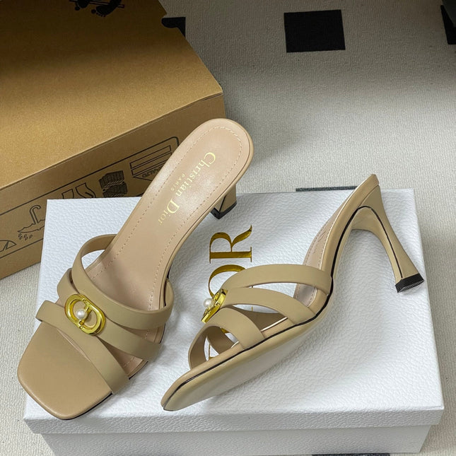 DIOR 26S HIGH HEEL SANDALS 80 MM IN WARM BEIGE BROWN CALFSKIN