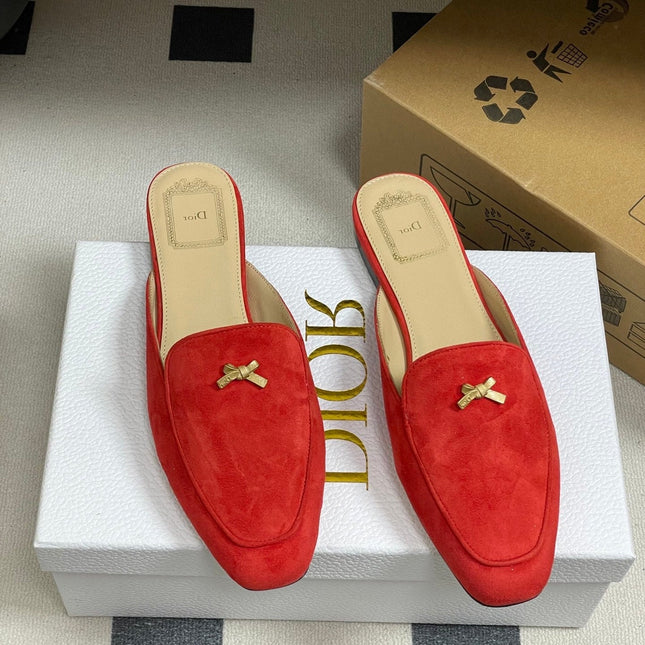 DIOR 26S MULES IN RED SUEDE WITH BOW
