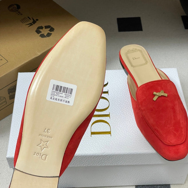 DIOR 26S MULES IN RED SUEDE WITH BOW