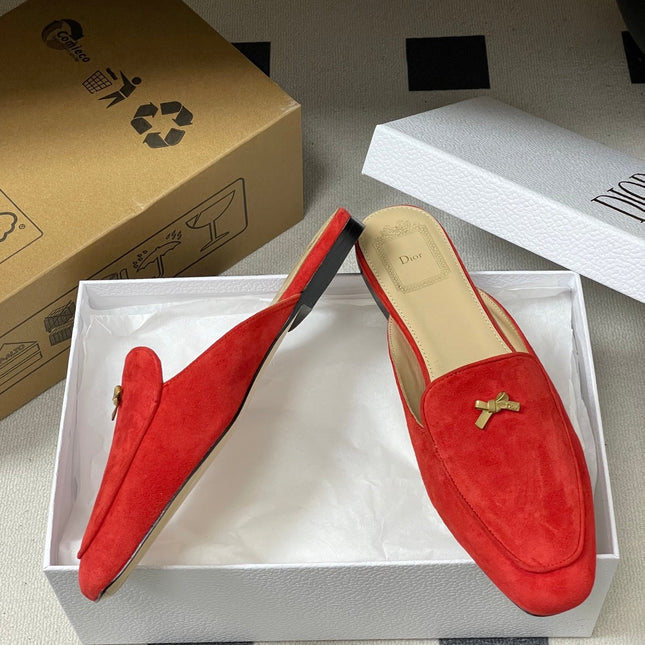 DIOR 26S MULES IN RED SUEDE WITH BOW