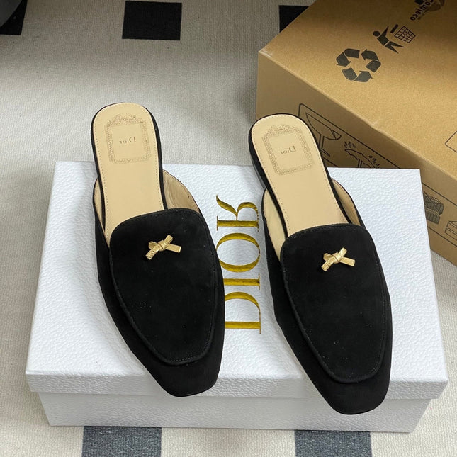 DIOR 26S MULES IN BLACK SUEDE WITH BOW