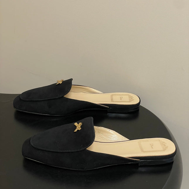 DIOR 26S MULES IN BLACK SUEDE WITH BOW