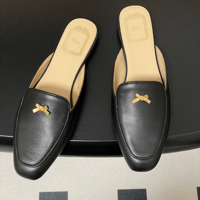DIOR 26S MULES IN BLACK CALFSKIN WITH BOW