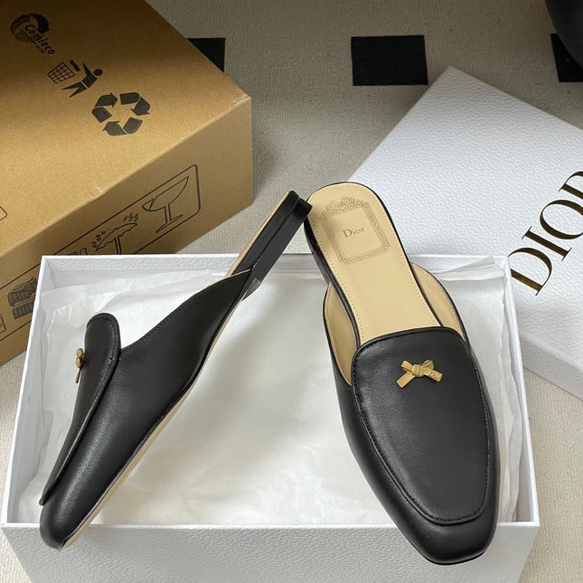 DIOR 26S MULES IN BLACK CALFSKIN WITH BOW