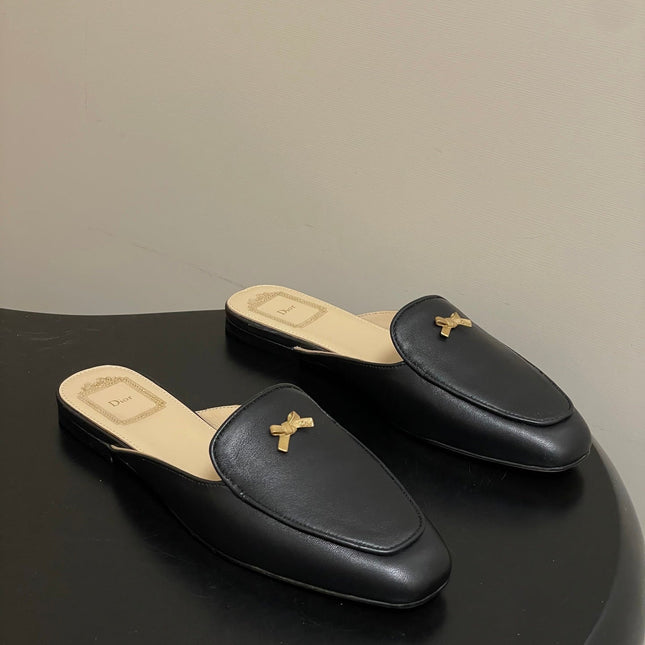 DIOR 26S MULES IN BLACK CALFSKIN WITH BOW