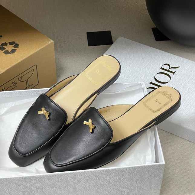 DIOR 26S MULES IN BLACK CALFSKIN WITH BOW