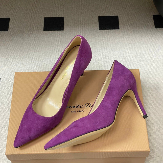 GIANVITO ROSSI 26S HIGH HEELS 85 MM IN PURPLE SUEDE