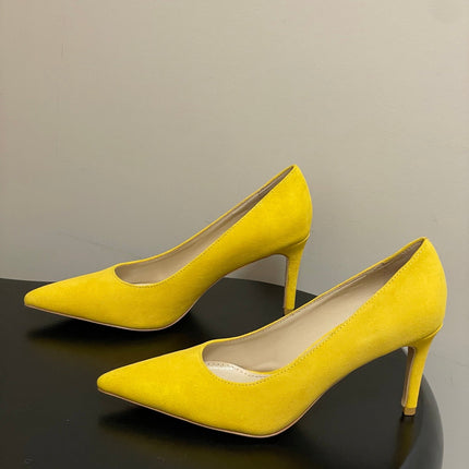 GIANVITO ROSSI 26S HIGH HEELS 85 MM IN YELLOW SUEDE