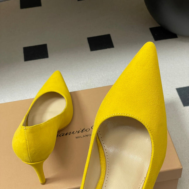 GIANVITO ROSSI 26S HIGH HEELS 85 MM IN YELLOW SUEDE