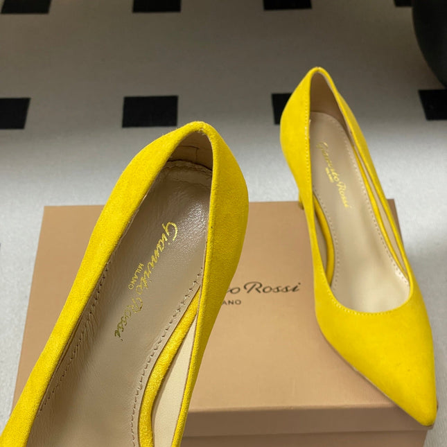 GIANVITO ROSSI 26S HIGH HEELS 85 MM IN YELLOW SUEDE