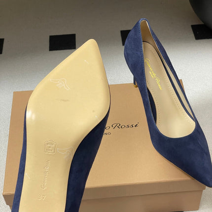 GIANVITO ROSSI 26S HIGH HEELS 85 MM IN NAVY BLUE SUEDE