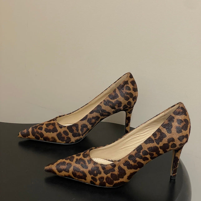 GIANVITO ROSSI 26S HIGH HEELS 85 MM IN LEOPARD PRINT PONY HAIR