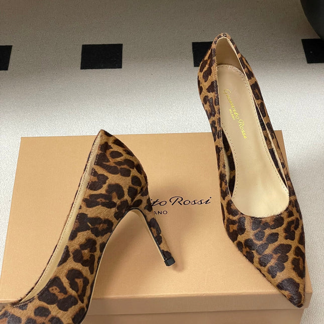 GIANVITO ROSSI 26S HIGH HEELS 85 MM IN LEOPARD PRINT PONY HAIR