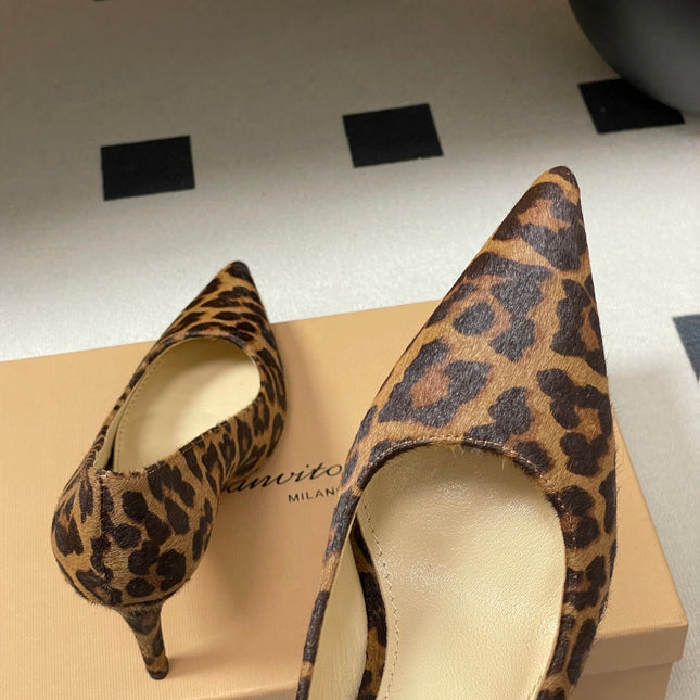 GIANVITO ROSSI 26S HIGH HEELS 85 MM IN LEOPARD PRINT PONY HAIR